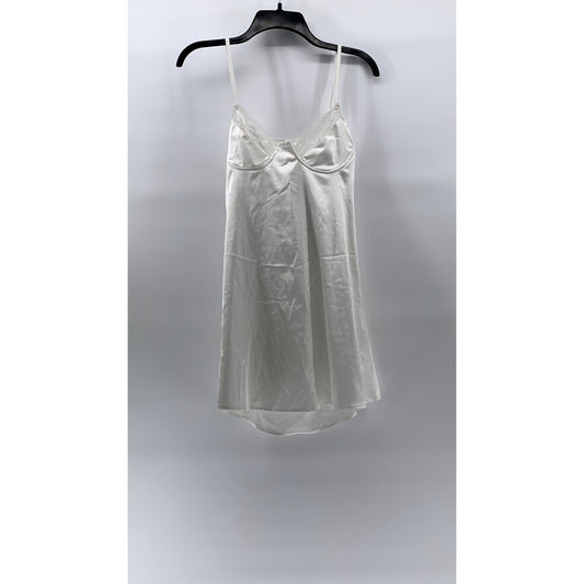 UNBRANDED Women's White Silk Lace-Trim Cutout Back Mini Night Gown SZ M