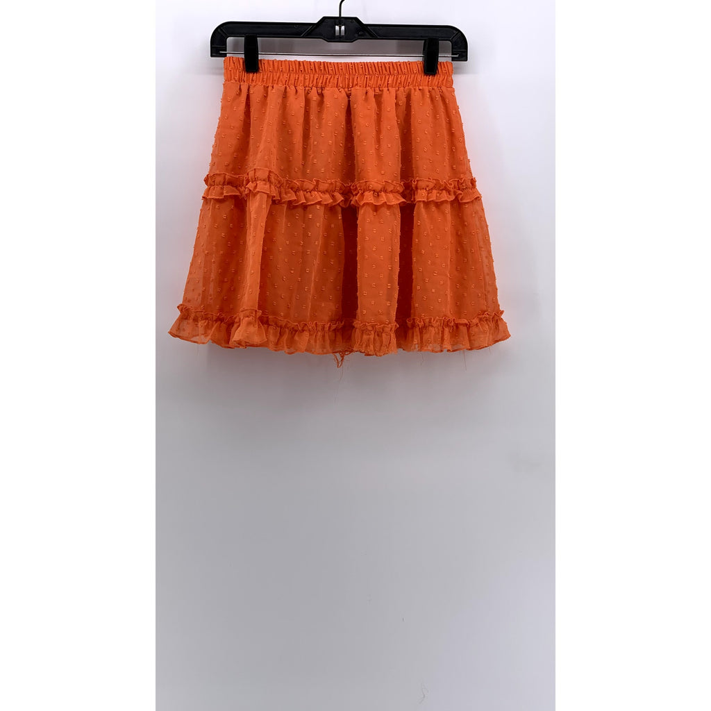 UNBRANDED Women's Orange Chiffon Ruched Hem Fit & Flare Coquette Skirt SZ S