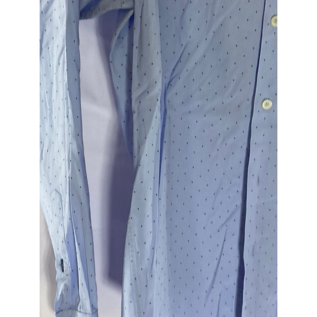 MARCS Men's Light Blue Micro Dot Regular Fit Button-Up Long Sleeve Shirt SZ M