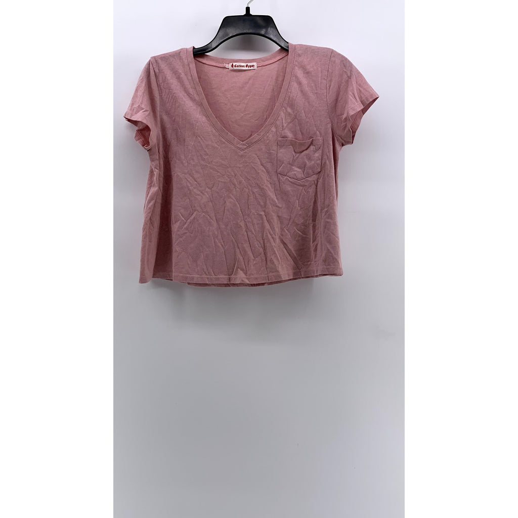 CURIOUS GYPSY Women's Pink V-Neck Short Sleeve T-Shirt SZ M