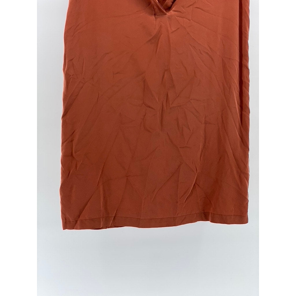 UNIQLO Women's Rust Orange Silk Spilt-Neck Sleeveless A-Line Mini Dress SZ S