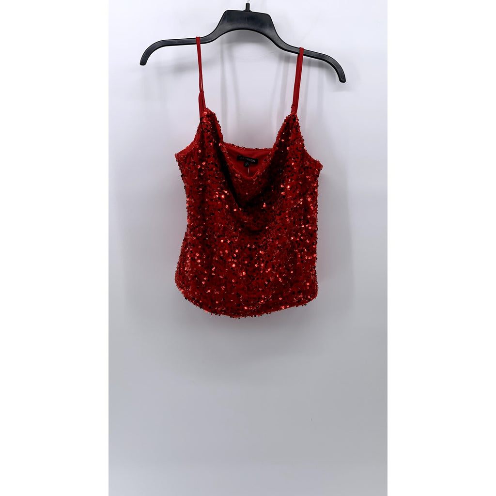 EXPRESS Women's Red Sequin Embellished V-Neck Spaghetti Strap Glam Top SZ S
