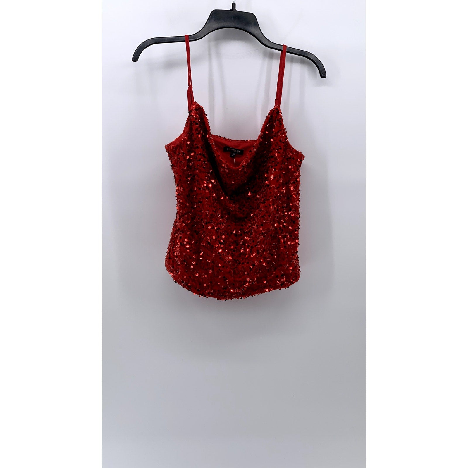 EXPRESS Women's Red Sequin Embellished V-Neck Spaghetti Strap Glam Top SZ S