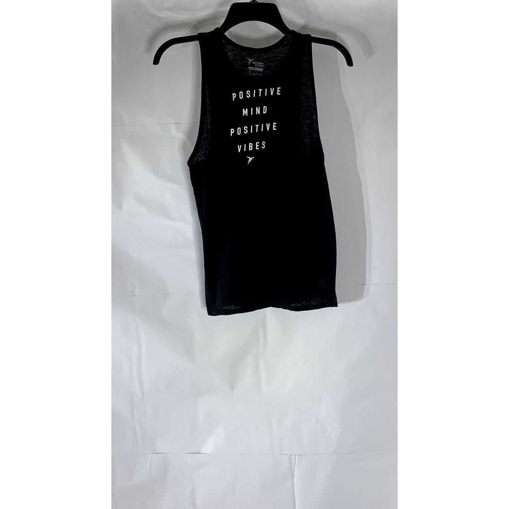 OLD NAVY ACTIVE Women’s Black-White Postive Mind Positive Vibes Tank Top SZ S