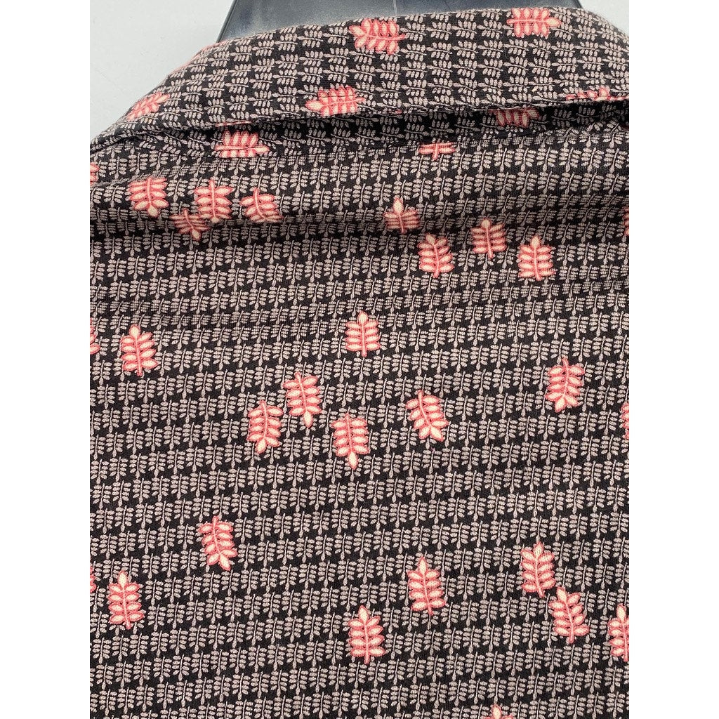 TYEBS Women's Vintage Brown Floral Button-Down Long Sleeve Top SZ 18