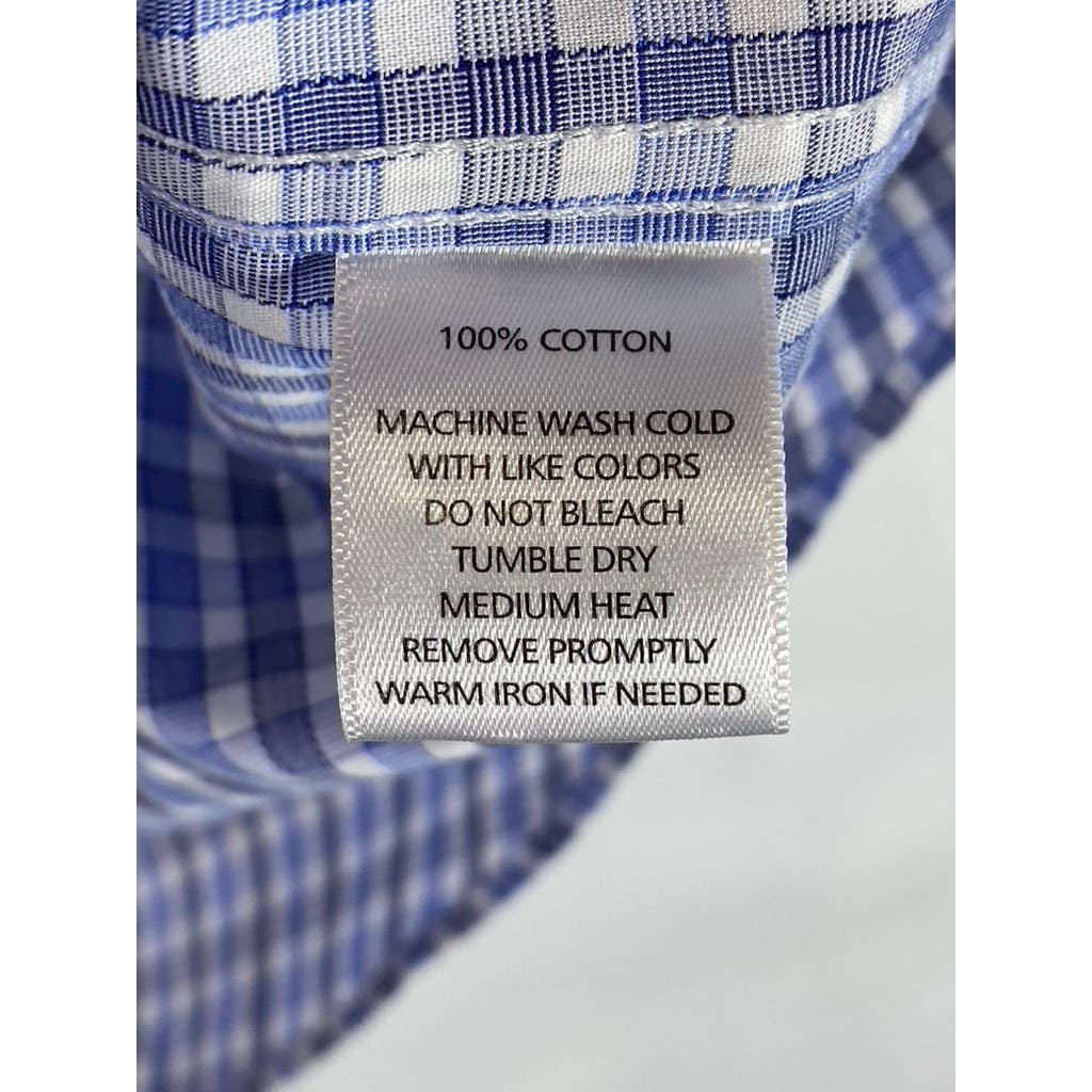 UNTUCKIT Men's Blue Micro Check Wrinkle-Free Short Sleeve Button-Up Shirt SZ L