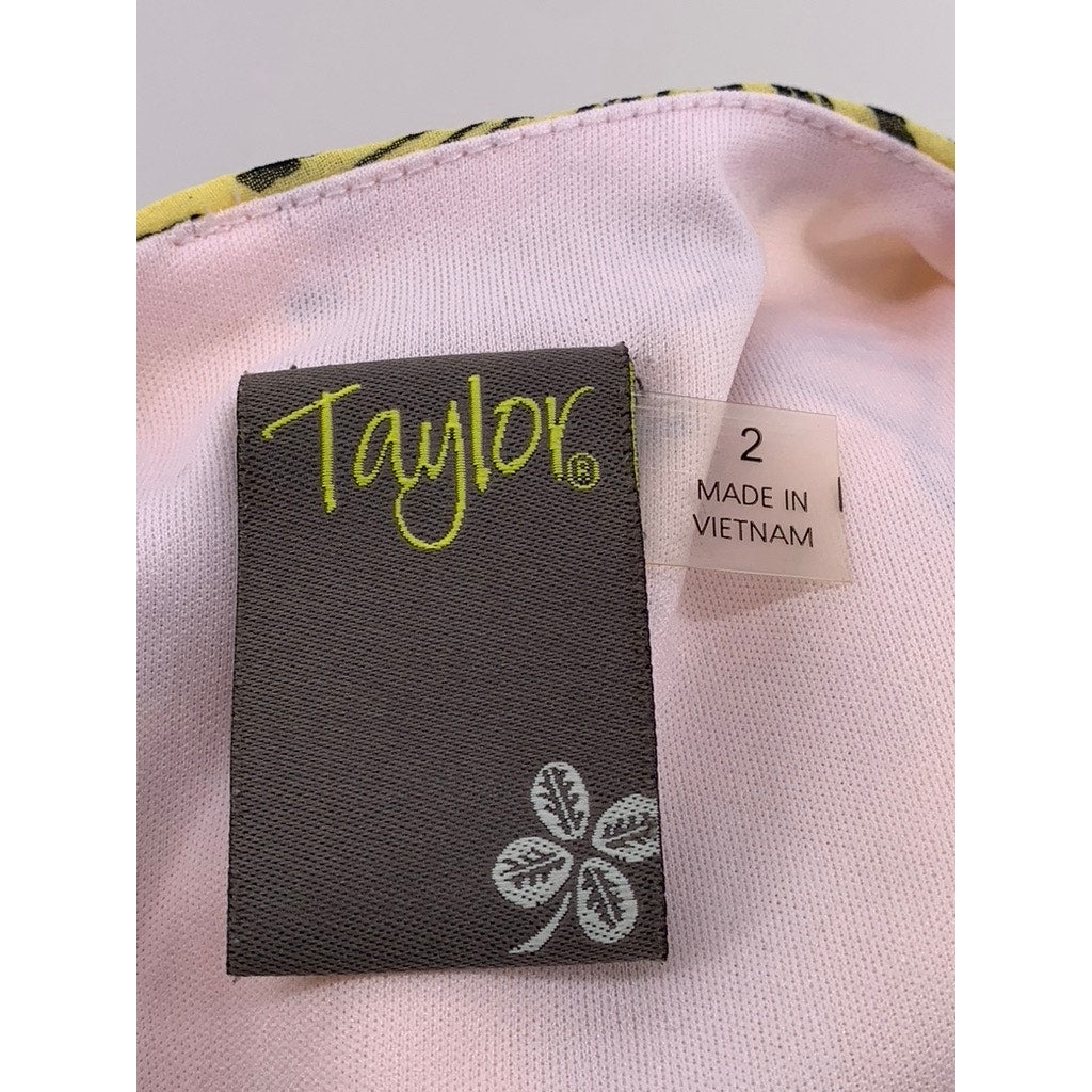 TAYLOR Women's Yellow-Pink Floral Sleeveless Chiffon Shift Mini Dress SZ 2