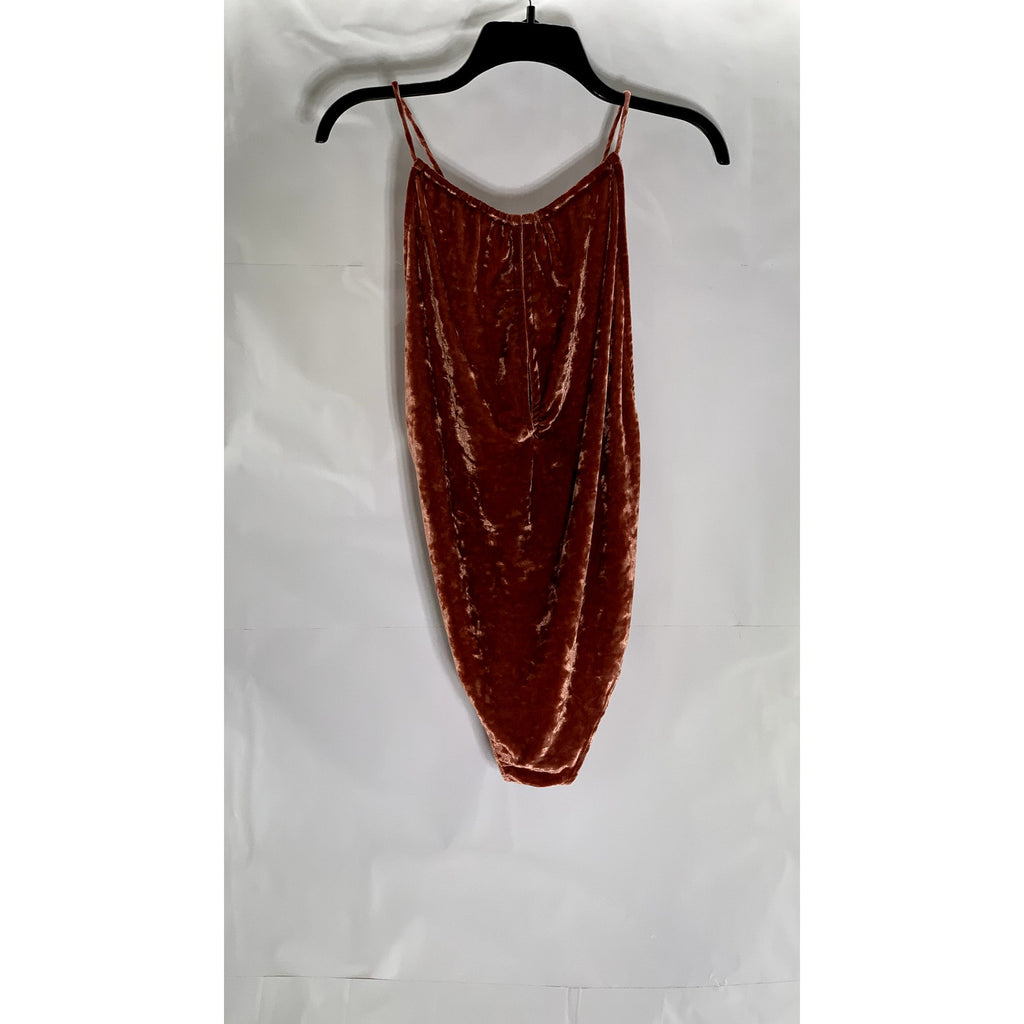 OUT FROM UNDER Women's Rust Velvet Keyhole Racerback Halter Bodysuit SZ L