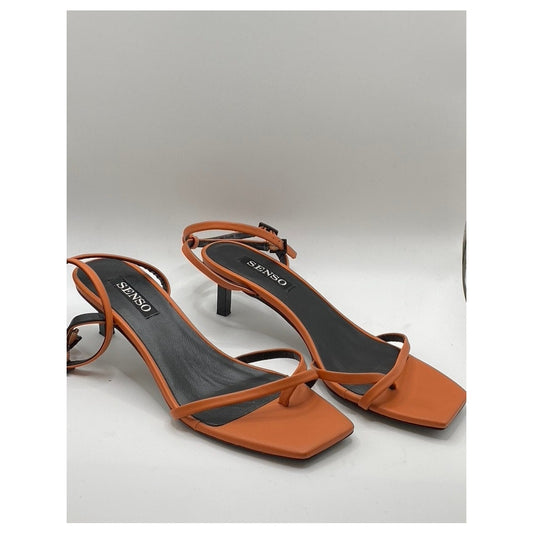 SENSO Women's Orange Leather Jamu Toe-Ring Ankle Strap Heel Sandals SZ 40(US9.5)