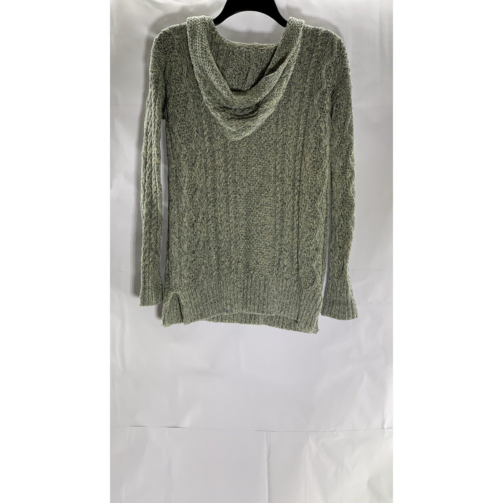 LAUREN JEANS CO. Women's Vintage Gray-Blue Cable Knit V-Neck Hooded Sweater SZXS