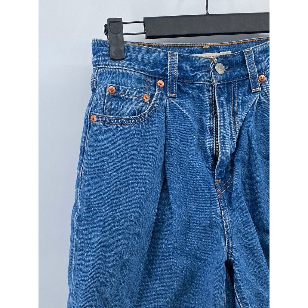 LEVI’S Women’s Dark Blue Straight-Leg High-Rise Ribcage Bermuda Shorts SZ 24