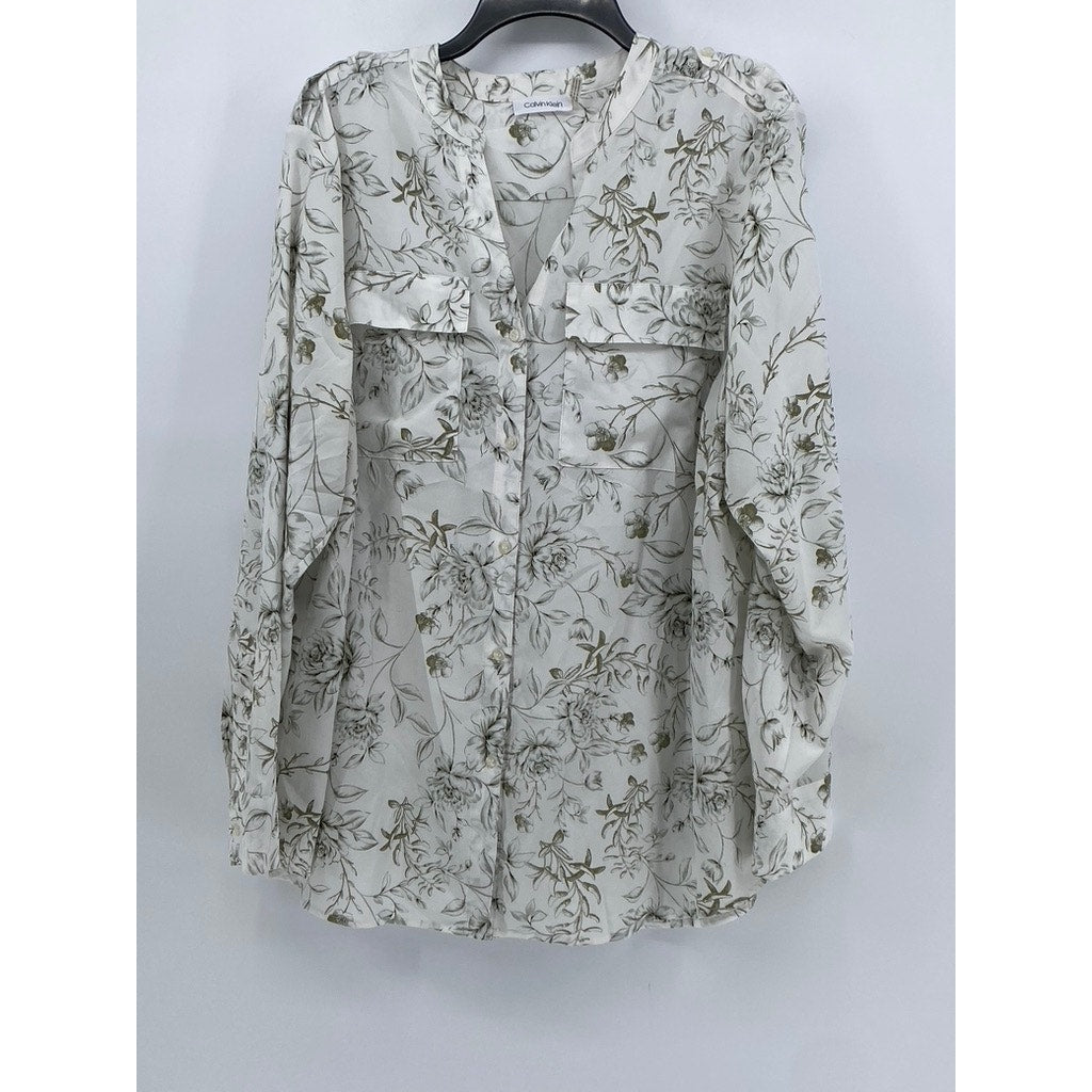 CALVIN KLEIN Womens Floral Blouse Button Up SZ (2X)