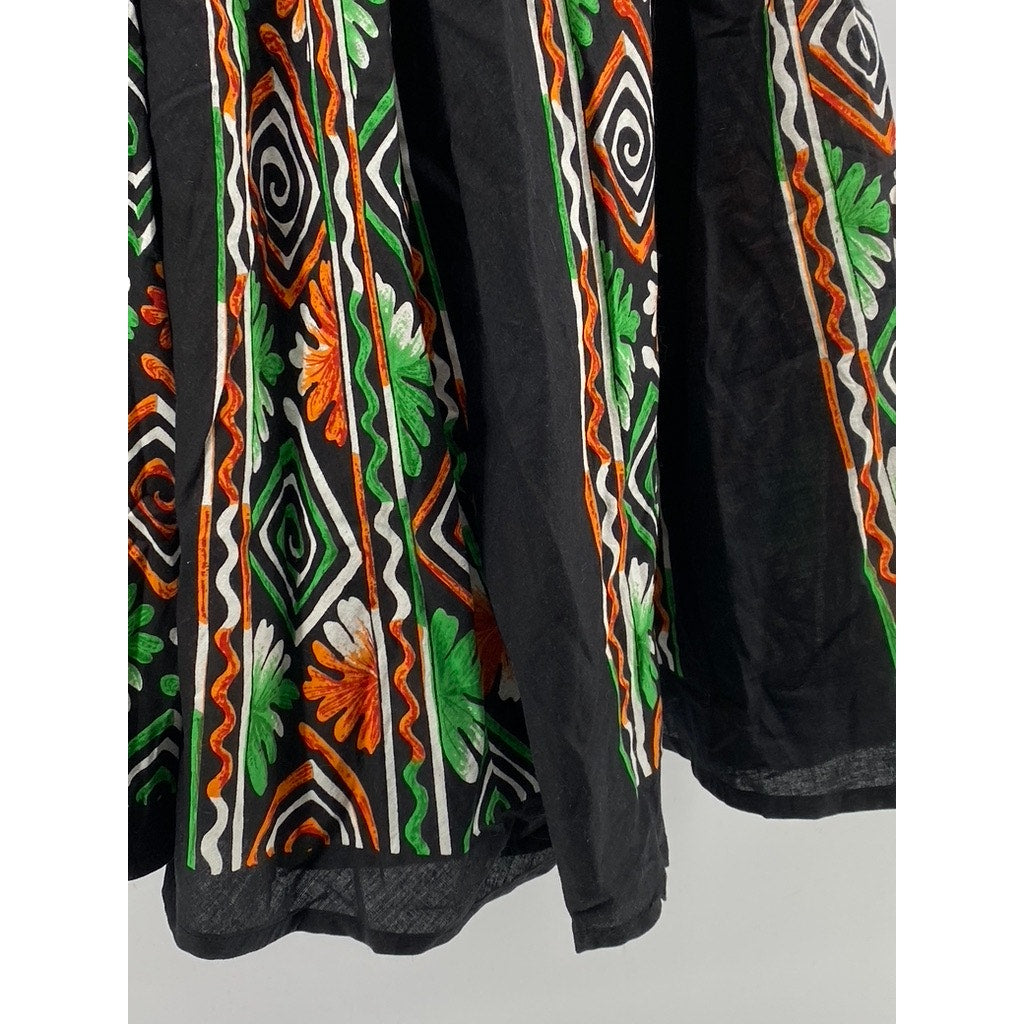 BELMA Women's Vintage Black-Multi Printed A-Line Drawstring Midi Skirt SZ S