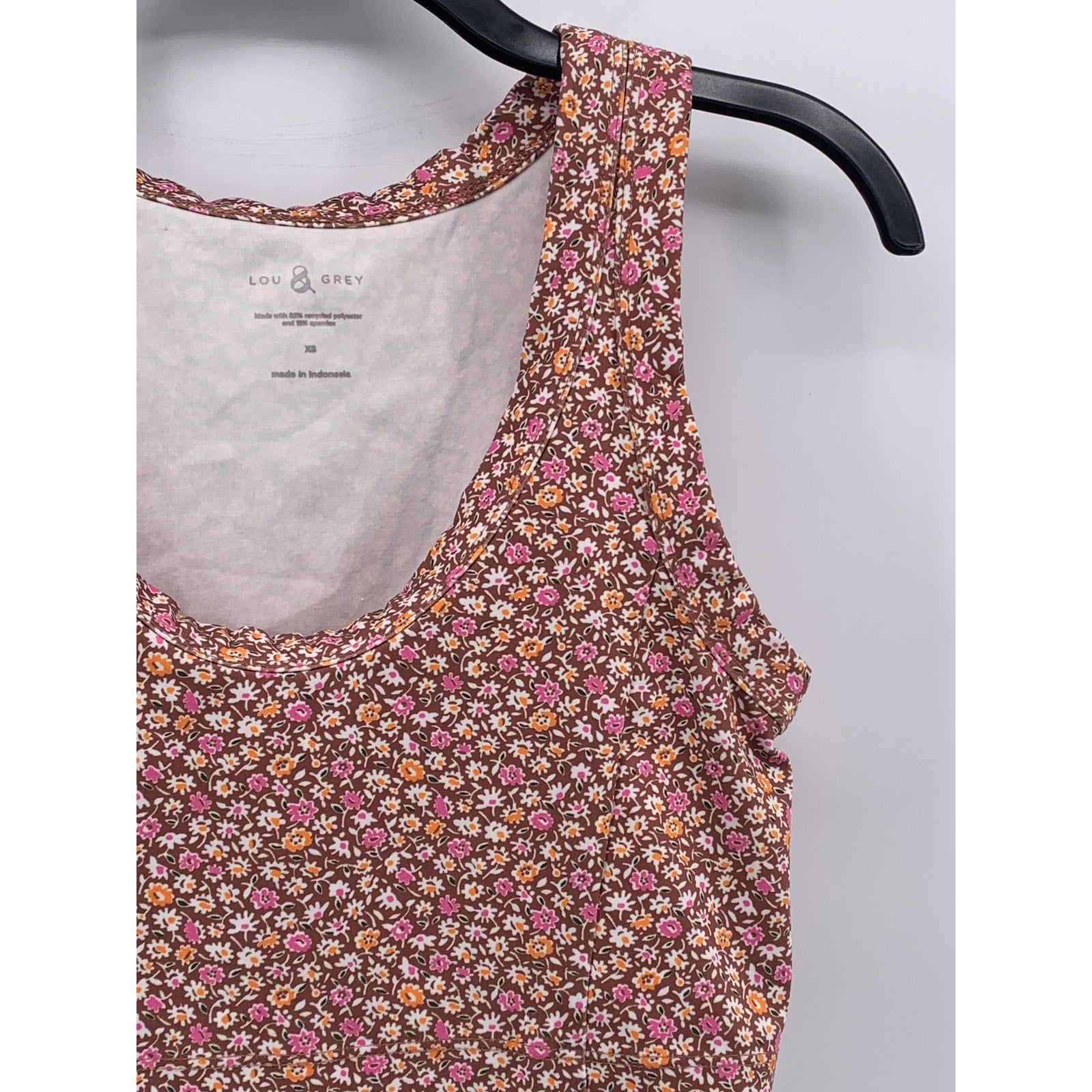 LOU & GREY Women's Brown Floral Deep Scoop-Neck Sleeveless Cropped Top SZ XS