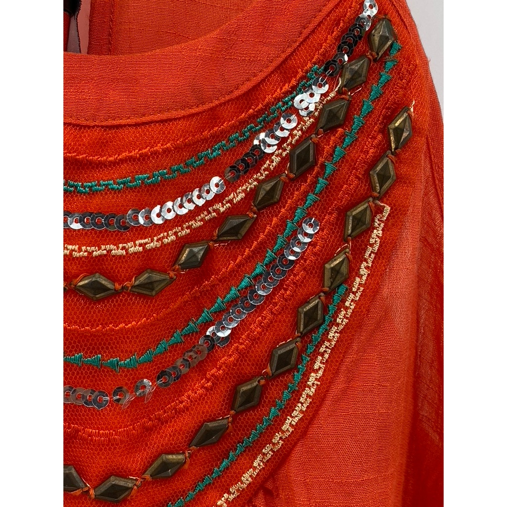 BCX Women's Orange Scoop-Neck Beaded Embellished Relaxed Fit Sleeveless Top SZ S