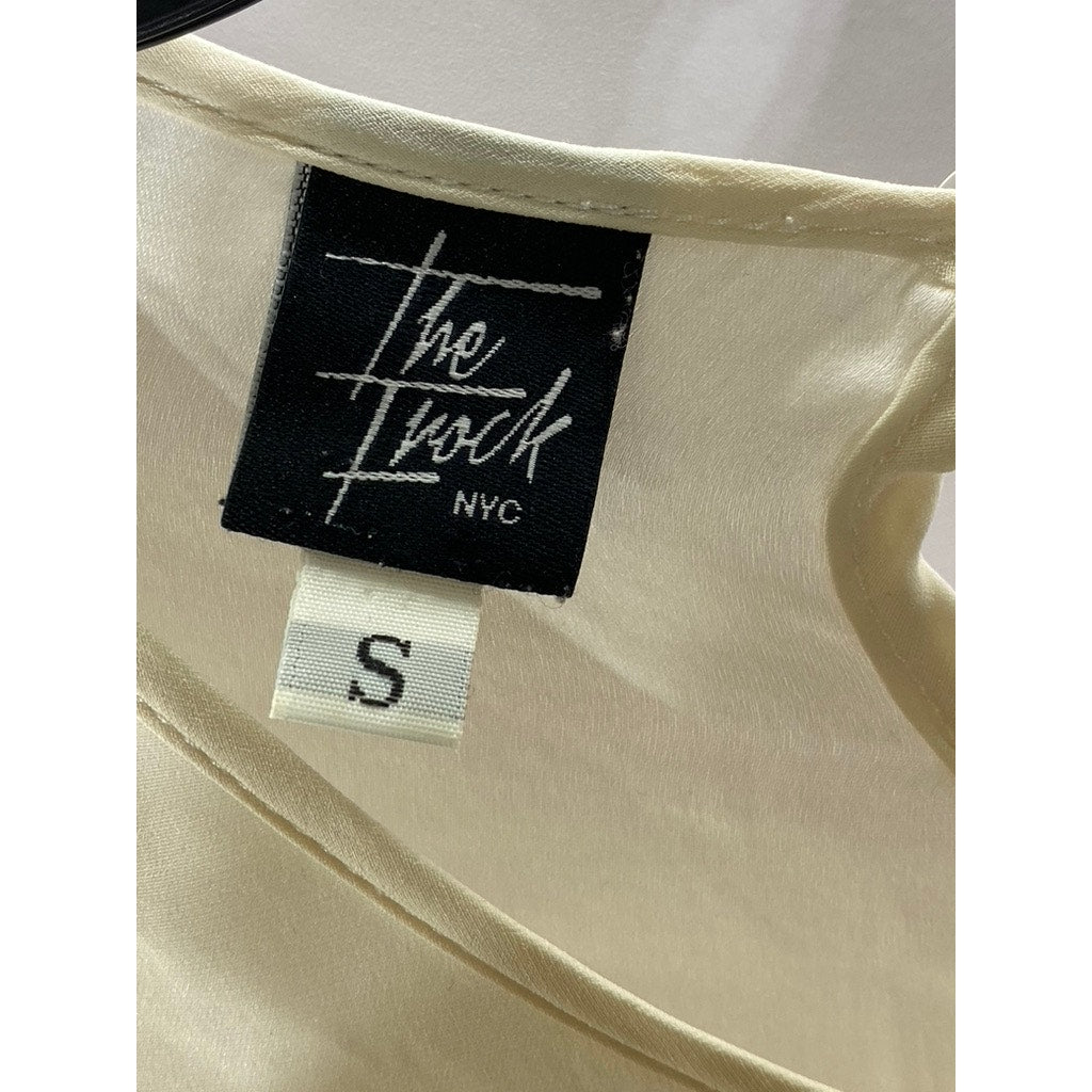 THE FROCK NYC Women's Beige Silk Crewneck Long Sleeve Lightweight Midi Dress SZS