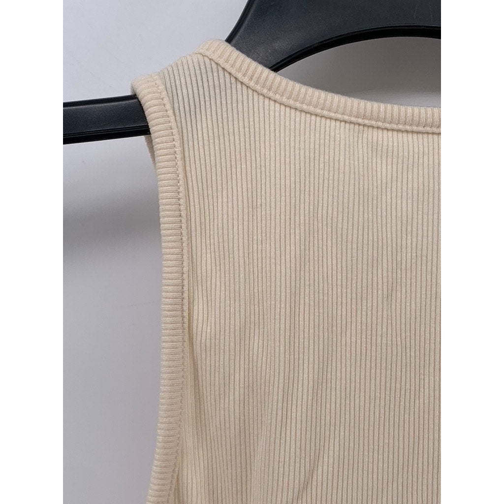 UNBRANDED Women’s Beige Crewneck Ribbed Casual Cropped Tank Top SZ M