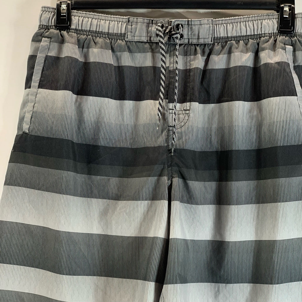 NIKE Men's Gray Striped Drawstring Mesh Brief-Lined Pull-On Swim Shorts SZ XL