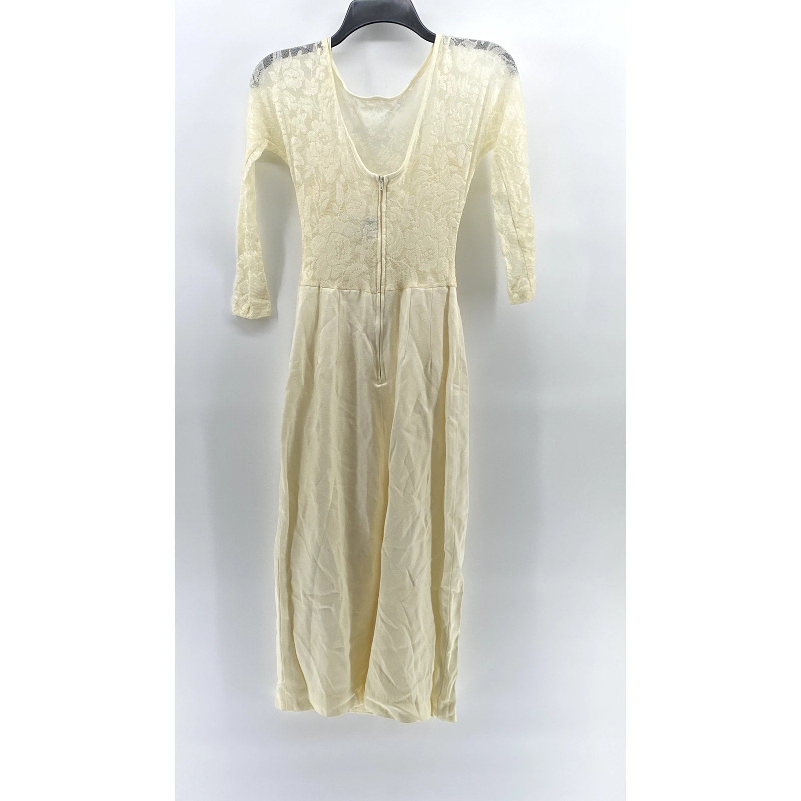 EXPO Women's Petite Ivory Crewneck Lace Long Sleeve Pleated Midi Dress SZ 6