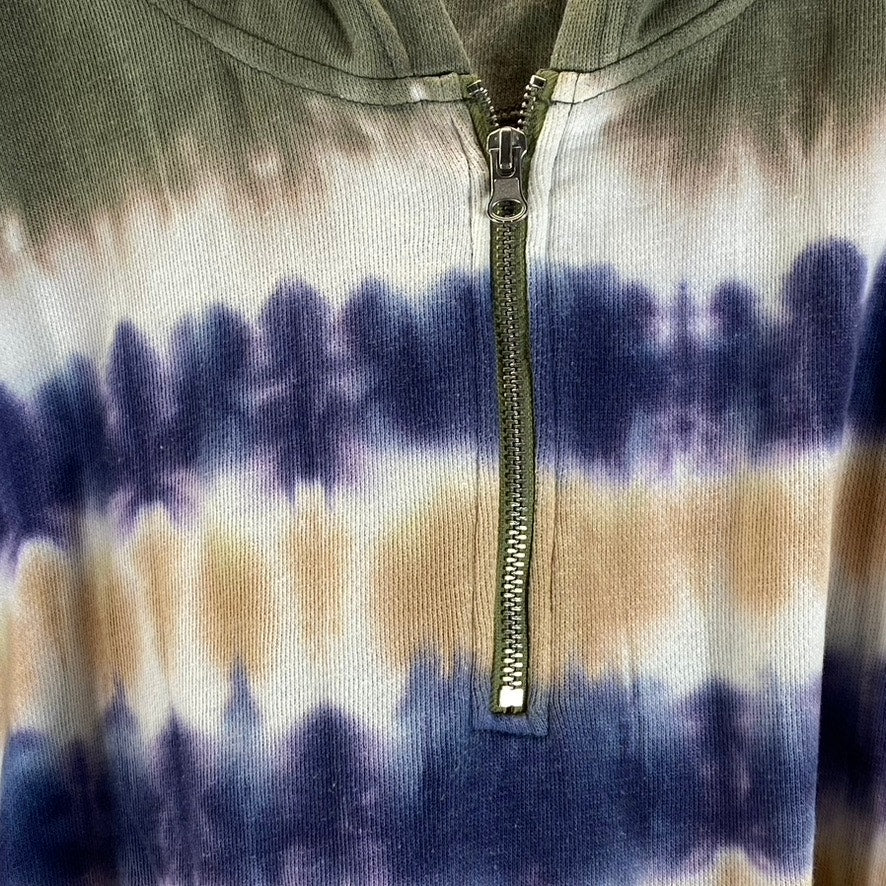 AERIE Women's Green Tie-Dye Quarter-Zip Hooded Cropped Pullover Sweater SZ M