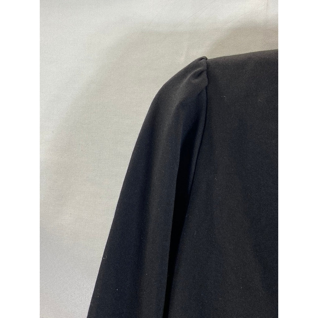 ALXNAN STUDIO Women's Black Square-Neck Long-Sleeve Button-Up Cropped Top SZ L