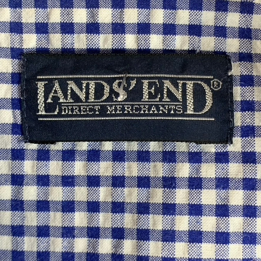 LANDS' END Men's Blue Gingham Regular-Fit Button-Up Shirt SZ S 14/14.5