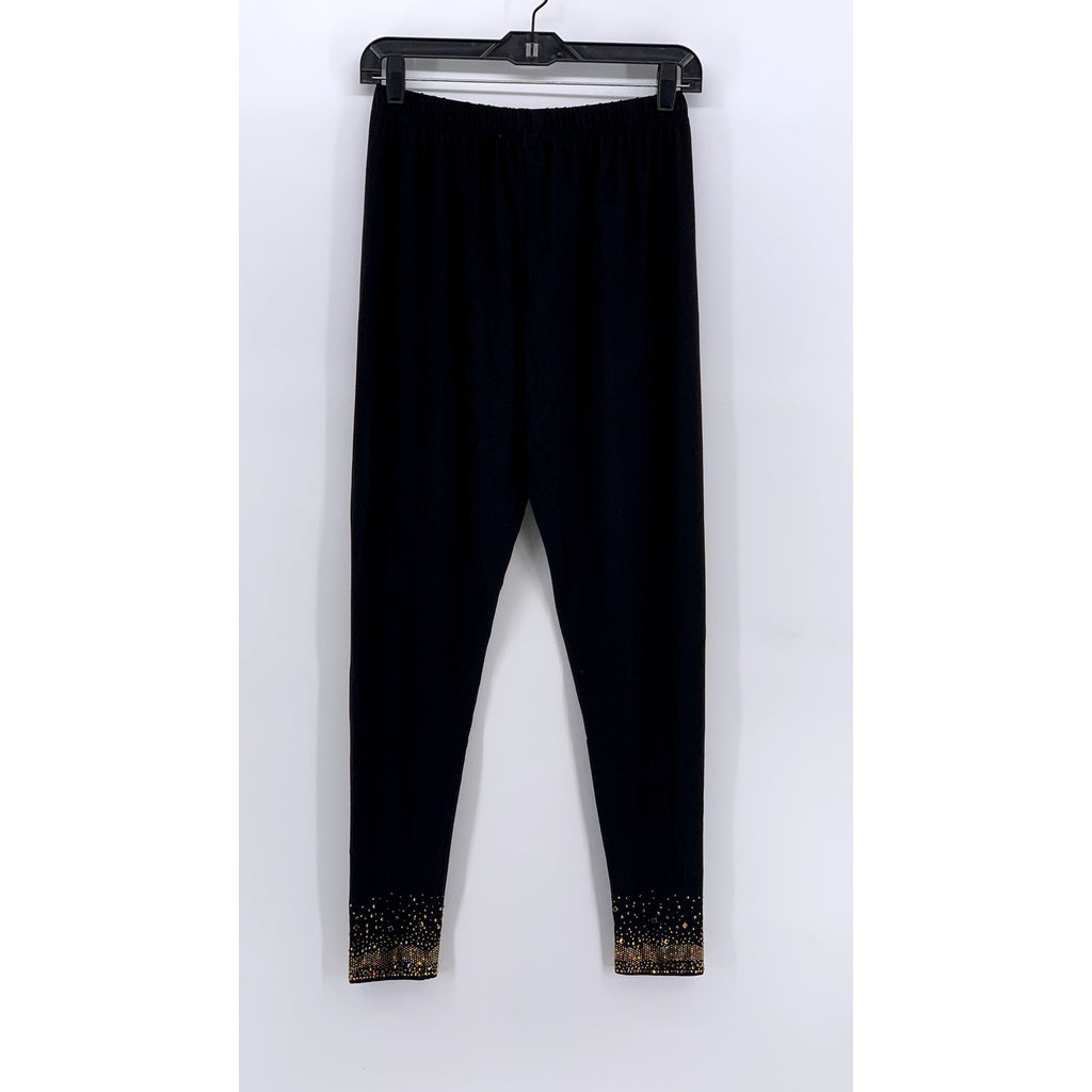 GARDY Women's Black-Gold Studded Hem Leggings SZ M