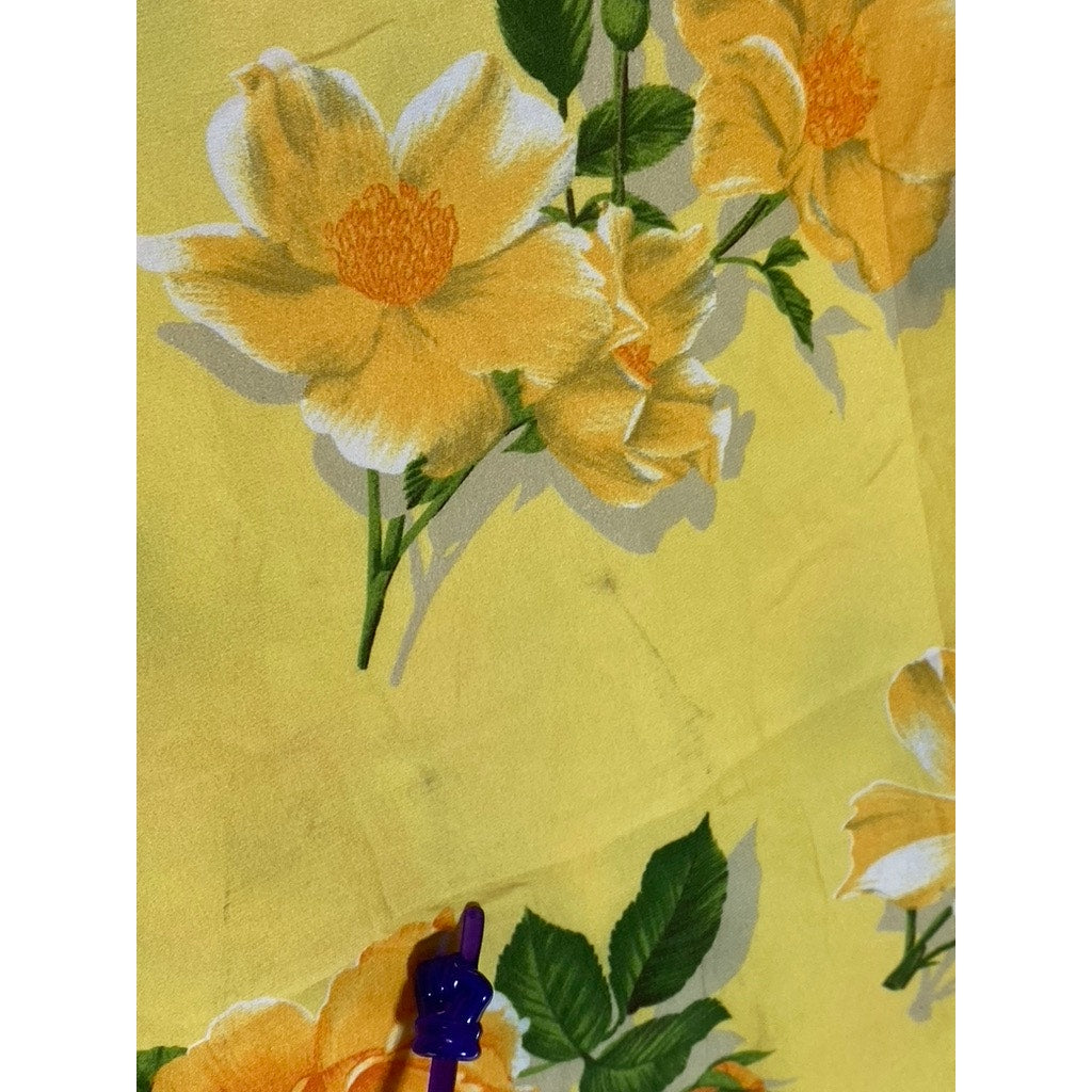 SIMPLE RETRO Women's Yellow/Orange Floral Print Short Sleeve Button-Up Top SZ S