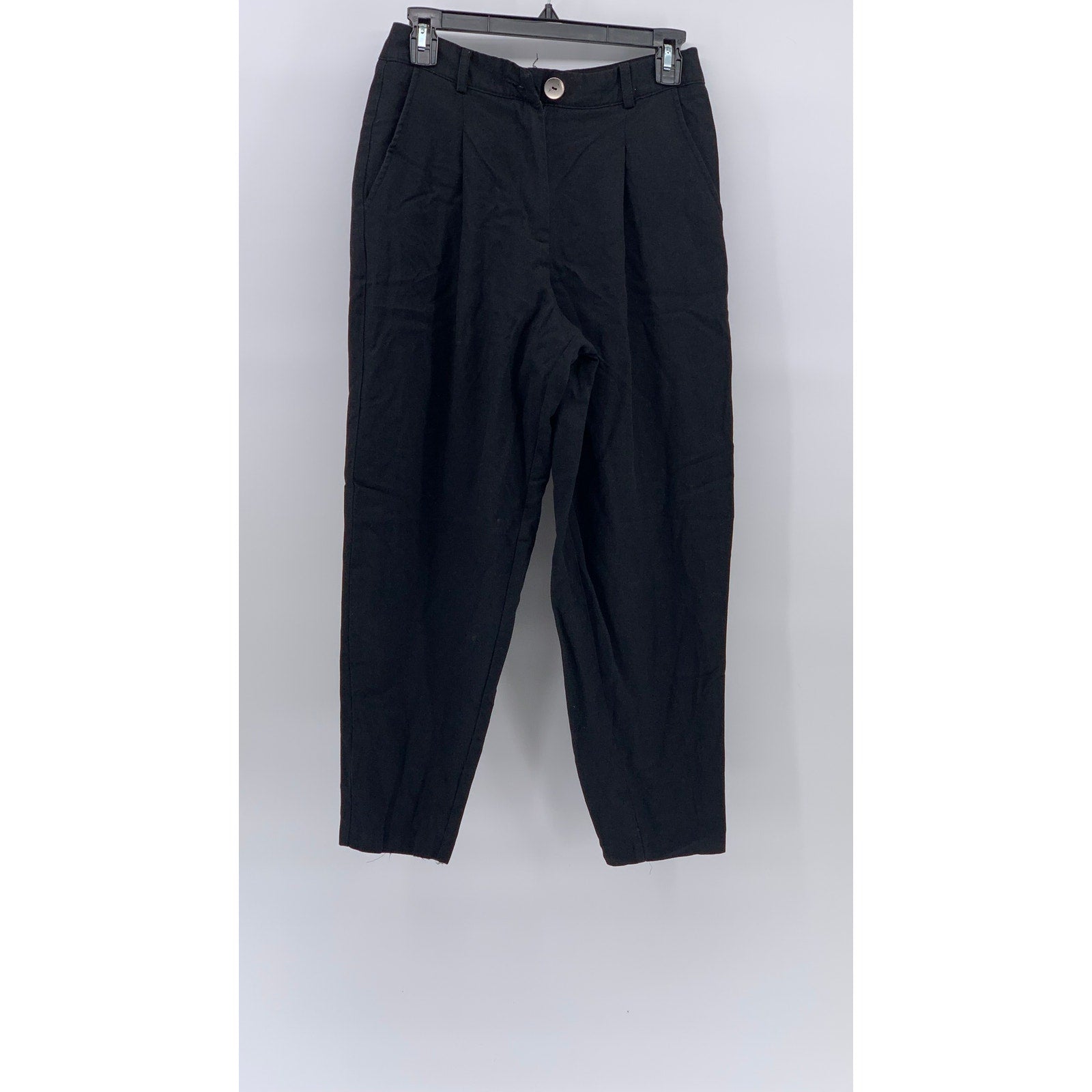 ZARA Women's Black Solid Pleated Slim-Leg High-Waist Pants SZ XS