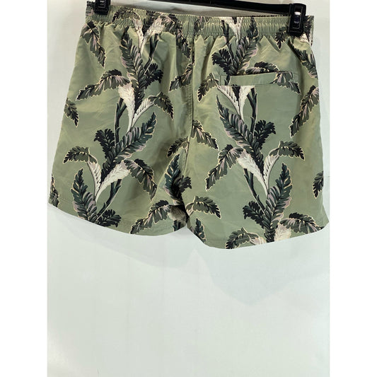 REISS Men's Green Palm Tree Print Drawstring Pull-On Swim Shorts SZ XL