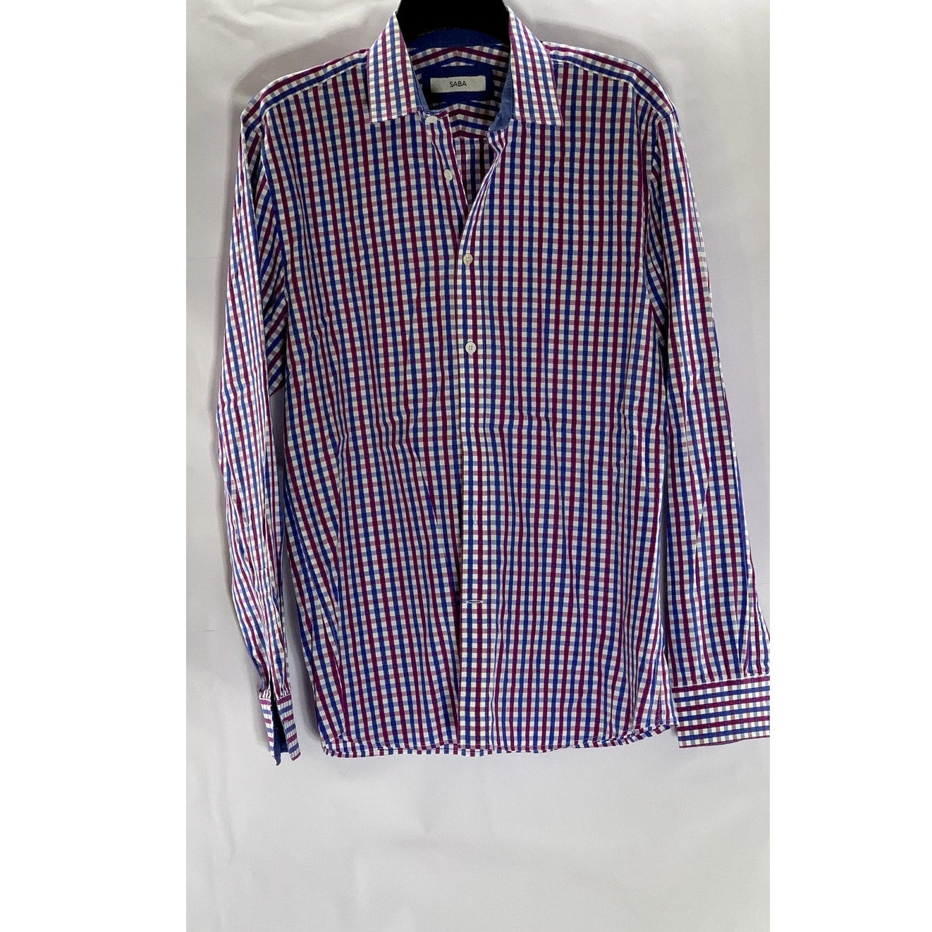 SABA Men's Blue/Purple Gingham Print Regular Fit Button-Up Long Sleeve Shirt SZM