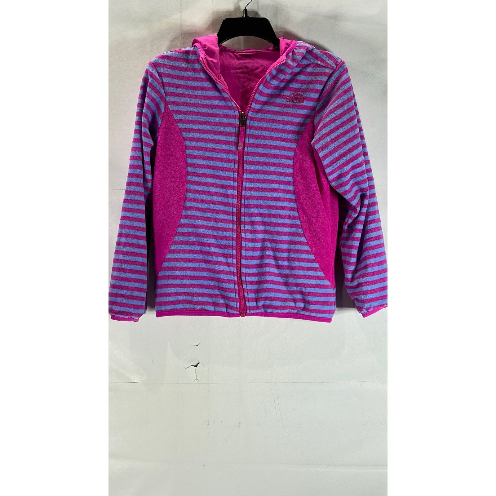 THE NORTH FACE Girl's Pink/Purple Striped Fleece Reversible Jacket SZ L(14-16)