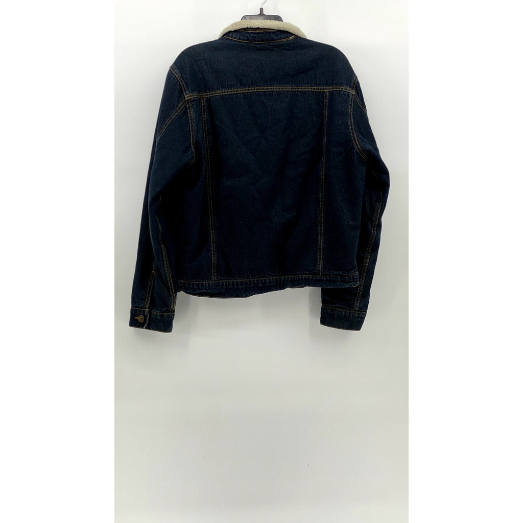 RSQ Men's Dark Blue Denim Button-Up Long Sleeve Sherpa Lined Jean Jacket SZ S