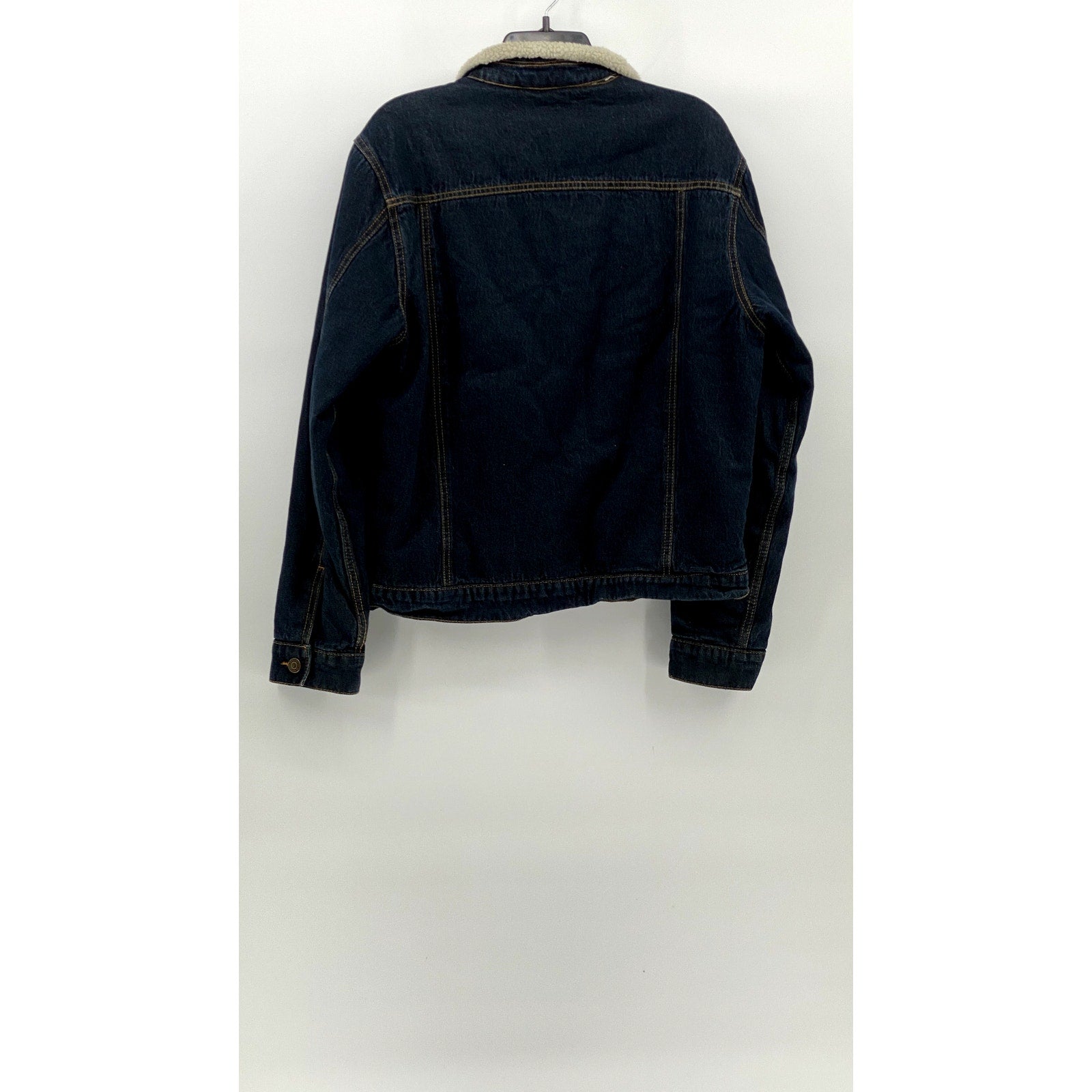 RSQ Men's Dark Blue Denim Button-Up Long Sleeve Sherpa Lined Jean Jacket SZ S