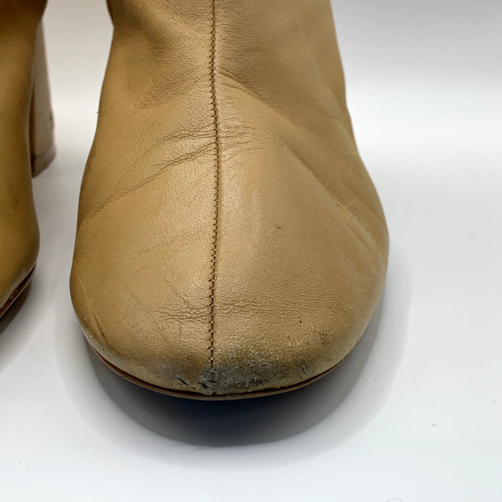 ZARA Women's Tan Faux-Leather Block-Heel Round-Toe Ankle Boots SZ 8