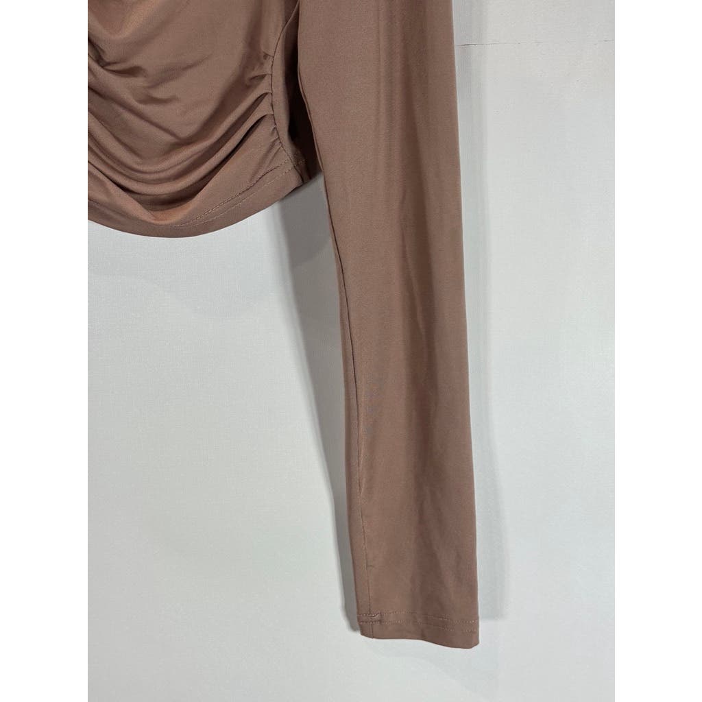 EDIT by NINE Women's Long Sleeve Knit Cropped Ruched Snap Button Top SZ M
