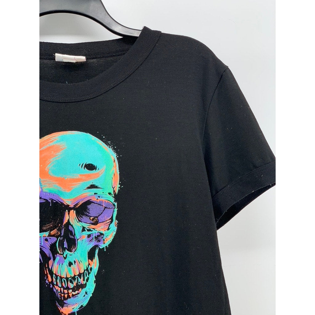 LULAROE Women's Black-Multi Graffiti Skull Graphic T-Shirt SZ S