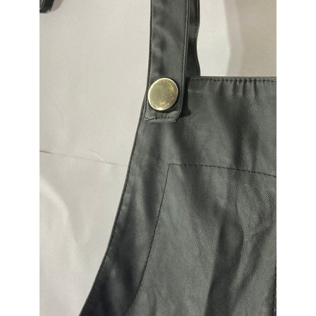 ZARA Girls Black Faux-Leather Snap-Button Overall Short Dress SZ 10