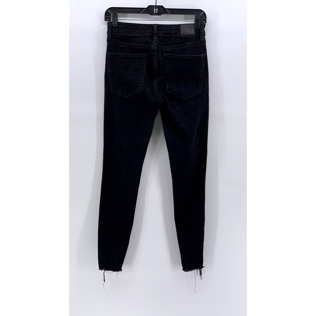 AMERICAN EAGLE OUTFITTERS Women's Black Frayed Skinny The Dream Jeans SZ 2
