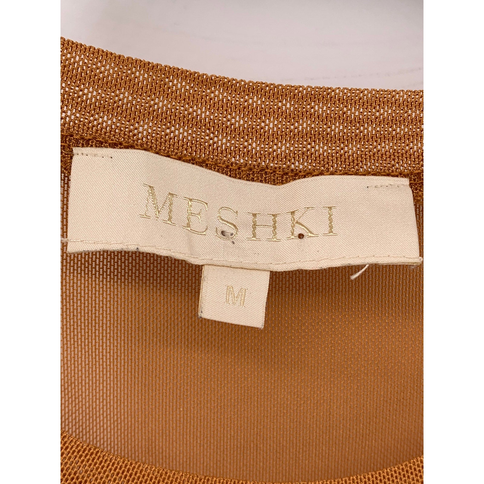 MESHKI Women's Orange Mesh Crewneck Sleeveless Dollie Tank Top SZ M