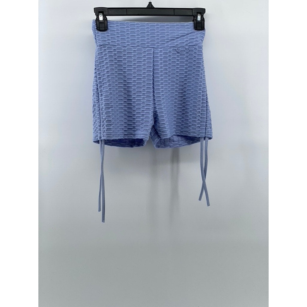 FOREVER 21 Women's Blue Honeycomb Textured Scrunched Side-Drawcord Shorts SZ S