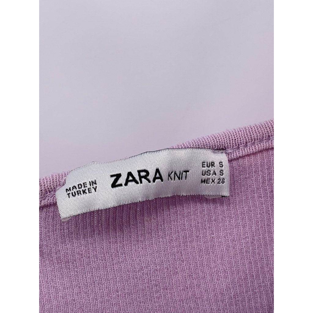ZARA KNIT Women's Lilac Ribbed Crop Top SZ S