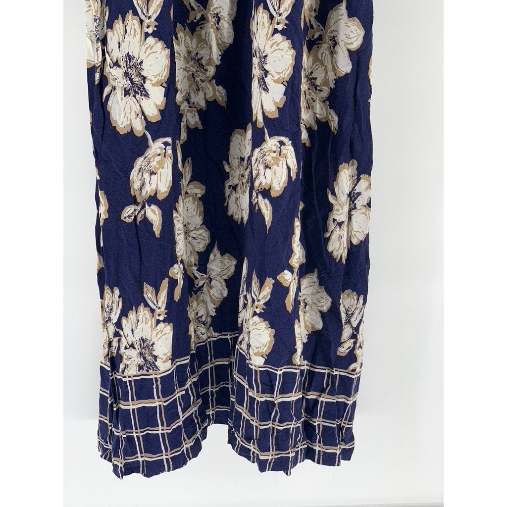 UNBRANDED Women's Blue Beige Printed Crochet Knit V-neck Maxi Dress SZ S