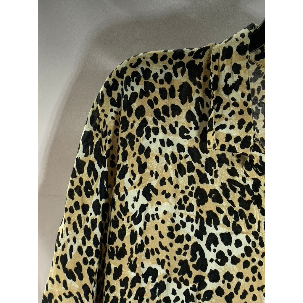 CHELSEA GIRL Women's Tan/Black Animal Print Button-Up Long Sleeve Top SZ 12