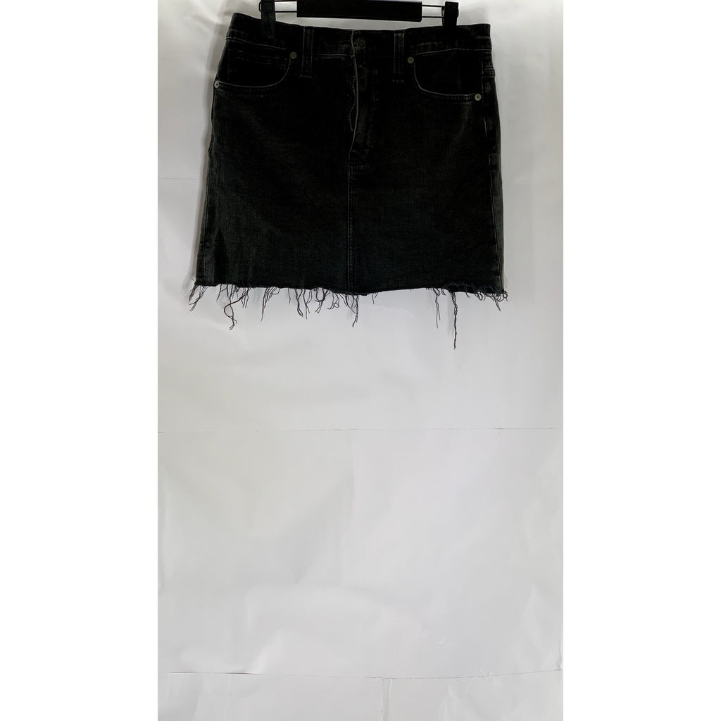 MADEWELL Women's Black Solid Raw-Hem Denim Stretch Straight Mini Skirt SZ 27