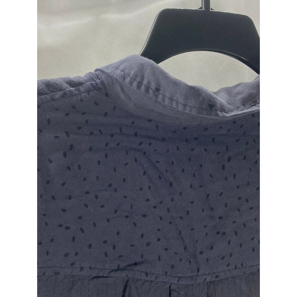 RVCA Women's Black Striped/Dot Button-Up Short Sleeve Crop Top SZ M