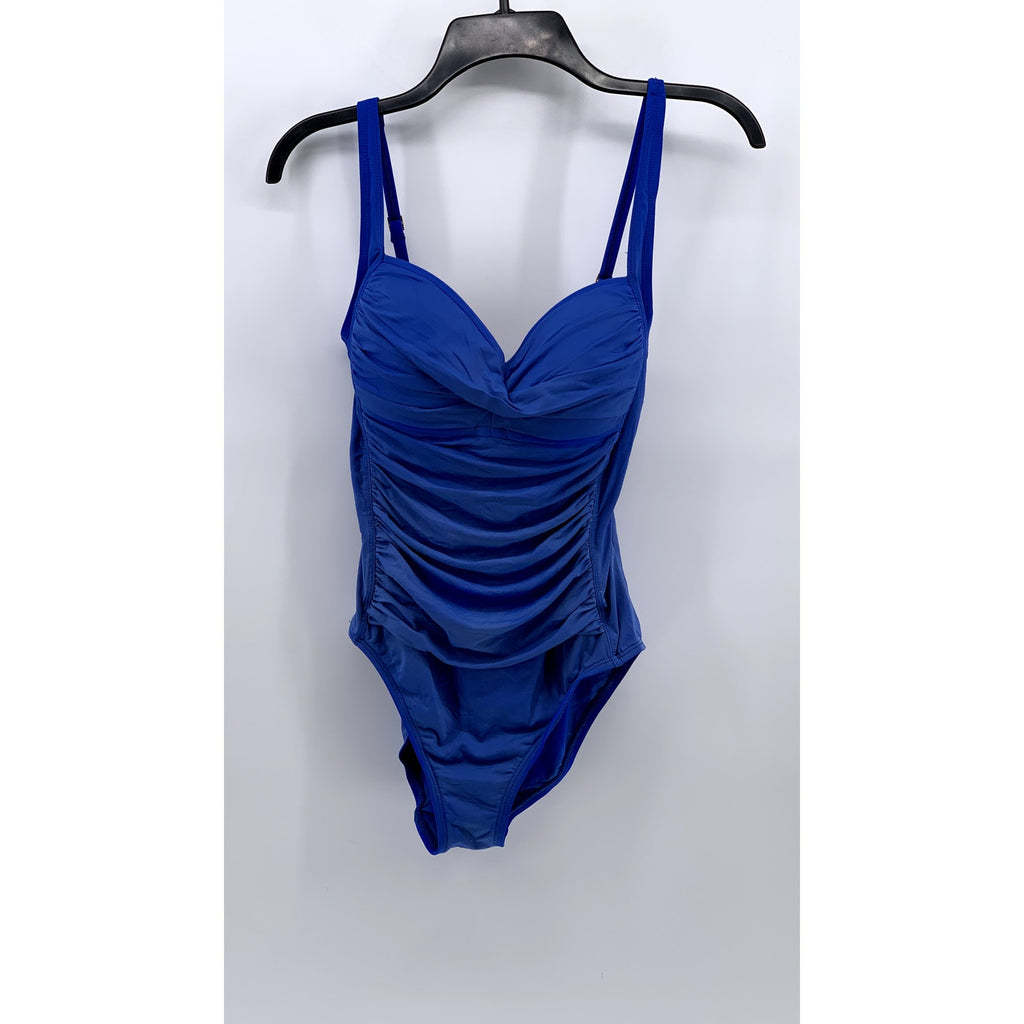 LA BLANCA Women's Blue Ruched One-Piece Swimsuit SZ 10