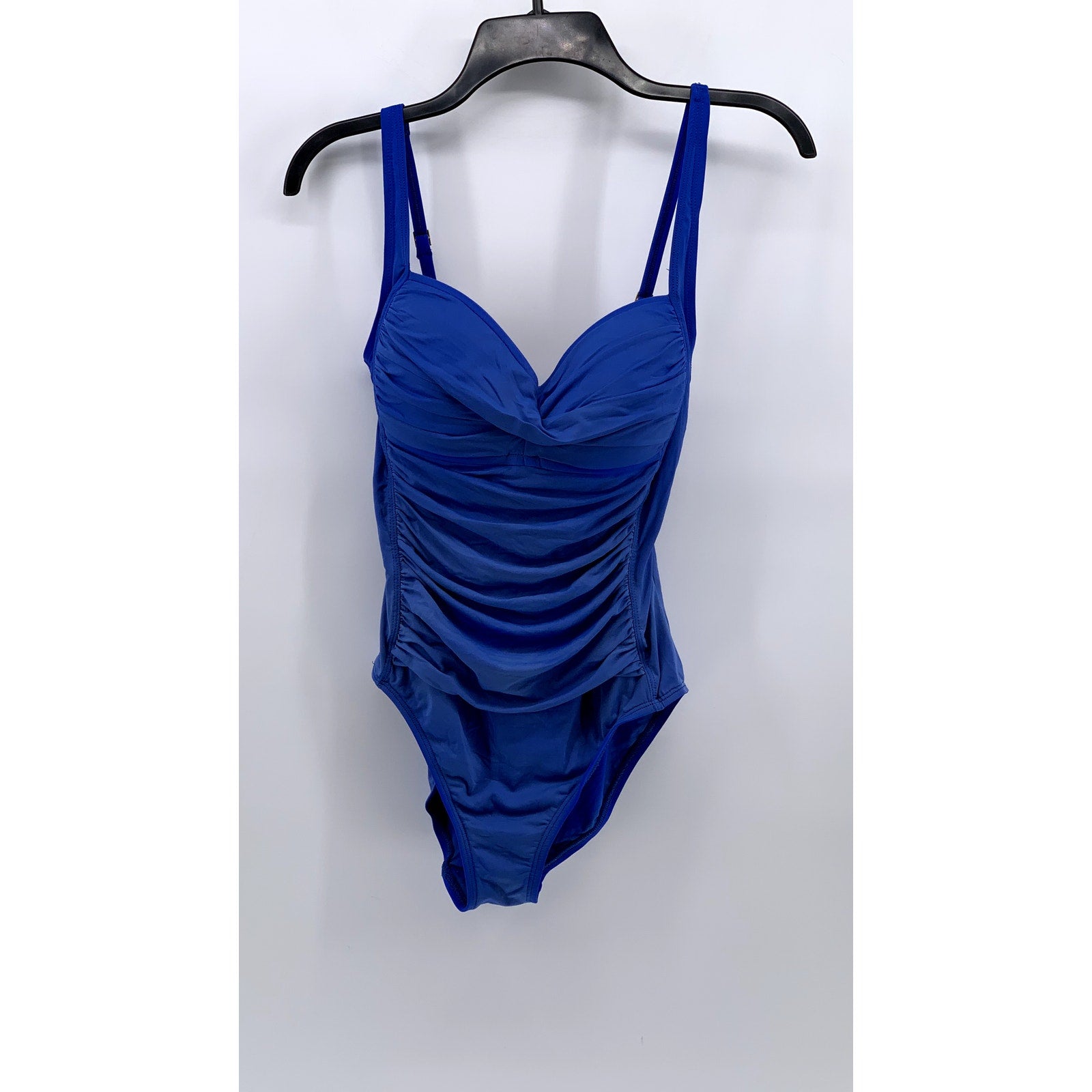 LA BLANCA Women's Blue Ruched One-Piece Swimsuit SZ 10