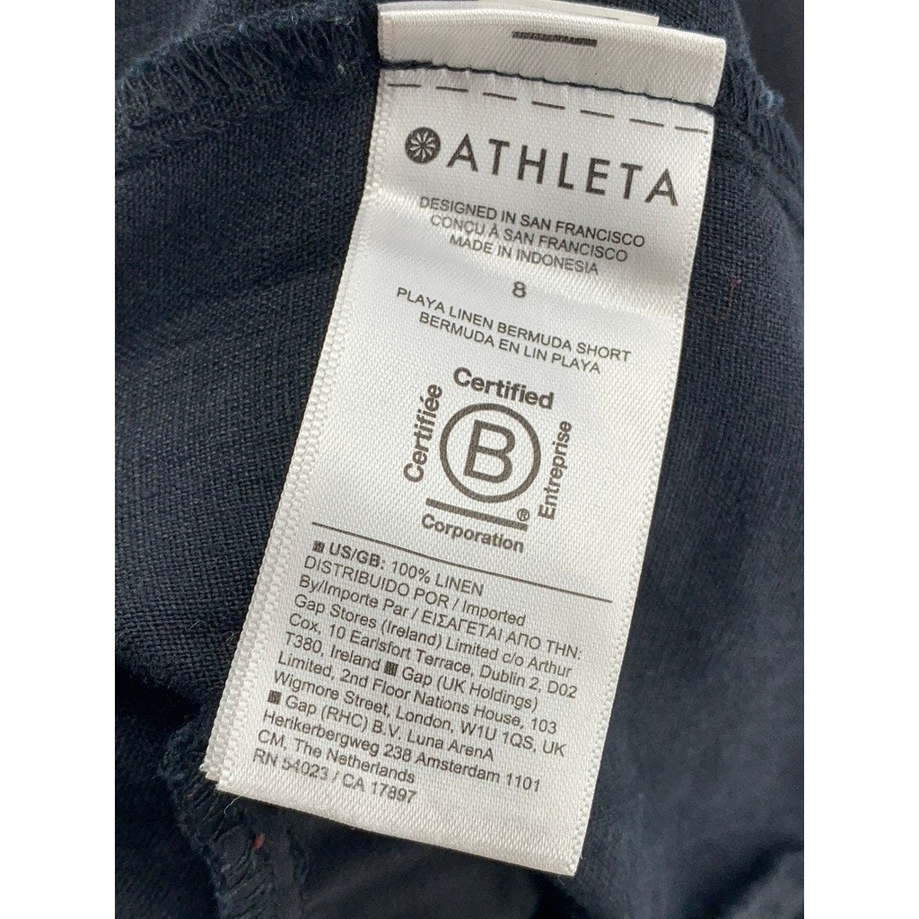ATHLETA Women's Washed Black Playa Linen Bermuda Pull-On Casual Shorts SZ 8