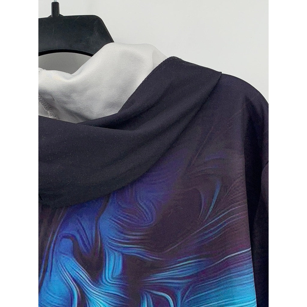 UNBRANDED Women's Blue-Green Swirl Print Oversized Hoodie SZ M